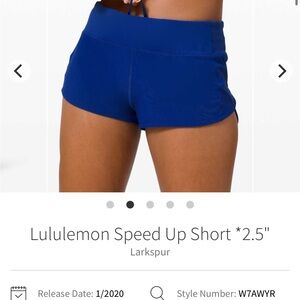 Lululemon speed up shorts larkspur 2.5” size 8
